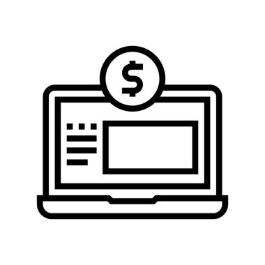 İnternet çalışma çizgisi ikon vektörünü finanse et. Finansal internet iş tabelası. izole edilmiş çizgi simgesi siyah illüstrasyon