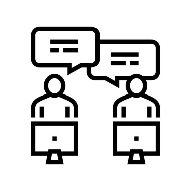 Meslektaşlar arası iletişim çalışma alanı simgesi vektörü. Meslektaşlar iletişimde çalışma alanı işareti. izole edilmiş çizgi simgesi siyah illüstrasyon