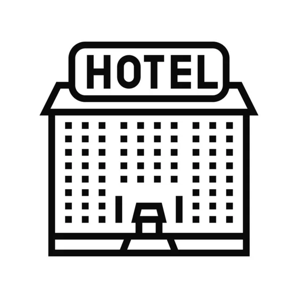 ホテルビルラインのアイコンベクトル ホテルの建物のサイン 隔離された輪郭シンボルブラックイラスト — ストックベクタ