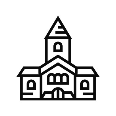 Kilise çizgisi ikon vektörü. Kilise binası tabelası. izole edilmiş çizgi simgesi siyah illüstrasyon