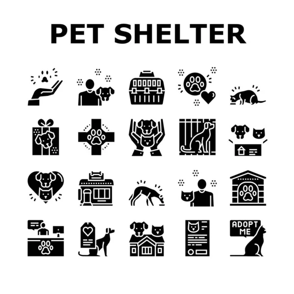 Icone Della Collezione Animal Pet Shelter Set Vector Edificio Lavoratore — Vettoriale Stock