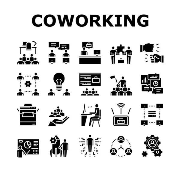 Coworking Service Collection Ikoner Set Vector Coworking Arbetsplats Och Konferens — Stock vektor