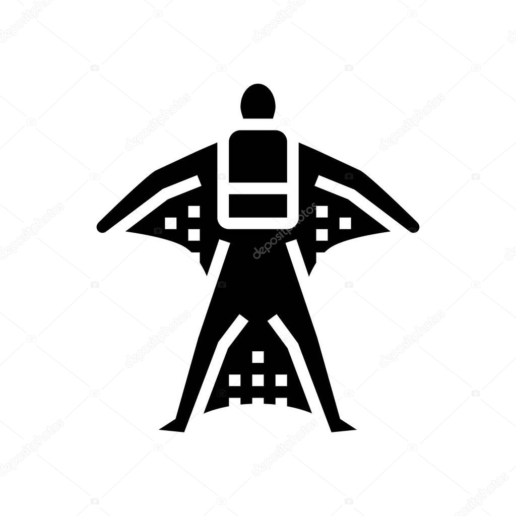 wingsuit flying extremal sport man glyph icon vector. wingsuit flying extremal sport man sign. isolated contour symbol black illustration
