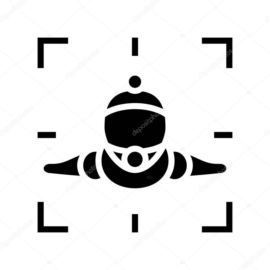 wingsuit sportsman make video glyph icon vector. wingsuit sportsman make video sign. isolated contour symbol black illustration