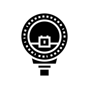 Fotoğraf makinesi glyph ikon vektörü için öncü flaş. Fotoğraf makinesi tabelasına öncülük etti. izole edilmiş çizgi simgesi siyah illüstrasyon