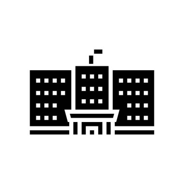 Hükümet glyph ikon vektörü oluşturuyor. Hükümet binası tabelası. izole edilmiş çizgi simgesi siyah illüstrasyon