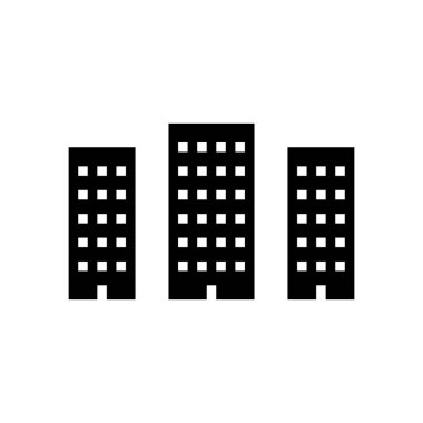 Şehir yüksek binaları glyph ikon vektörü. Şehir yüksek binaları tabelası. izole edilmiş çizgi simgesi siyah illüstrasyon