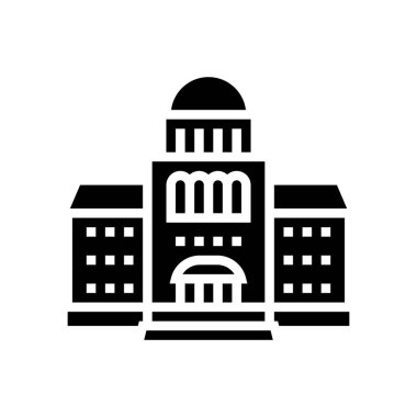 Adliye binası glyph ikon vektörü oluşturuyor. Adliye binası tabelası. izole edilmiş çizgi simgesi siyah illüstrasyon