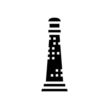 Deniz feneri kıyı şeridi glifleri ikon vektörü. Deniz feneri kıyı şeridi tabelası. izole edilmiş çizgi simgesi siyah illüstrasyon