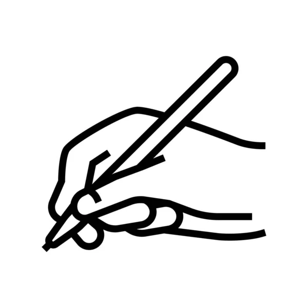 Escrita Mão Segurar Vetor Ícone Linha Caneta Escrita Mão Segurar — Vetor de Stock