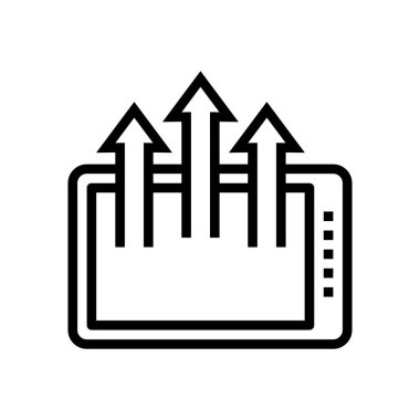 Tablet alet okları çizgi simgesi vektörü. Tablet okları işaretlendi. izole edilmiş çizgi simgesi siyah illüstrasyon