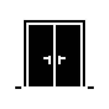 Çift ahşap kapı sembolü vektörü. Çift ahşap kapı işareti. izole edilmiş çizgi simgesi siyah illüstrasyon