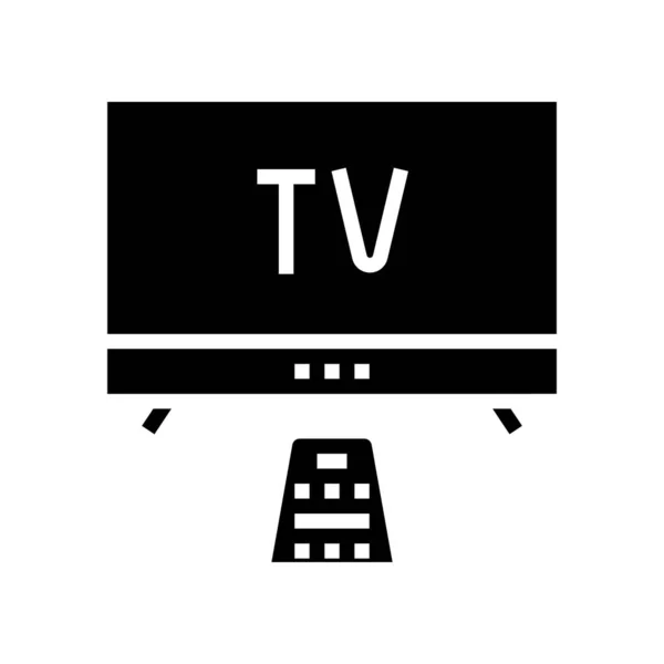 观看Tv字形图标矢量 看电视信号 孤立的等高线符号黑色插图 — 图库矢量图片