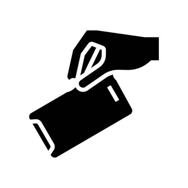 Cep telefonu simge vektörünü elle fırlat. Cep telefonu tabelasını elle atın. izole edilmiş çizgi simgesi siyah illüstrasyon