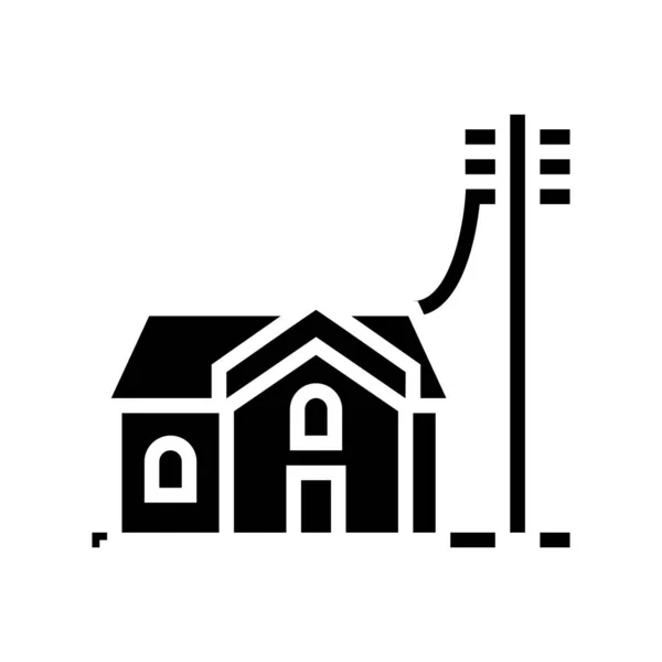 连接到电字形图标向量的房子 与电信号相连的房子 孤立的等高线符号黑色插图 — 图库矢量图片