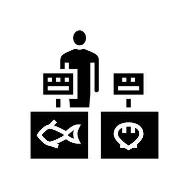 Ton balığı pazarı simge ikonu vektörü. Ton balığı satıcısının imzası. izole edilmiş çizgi simgesi siyah illüstrasyon