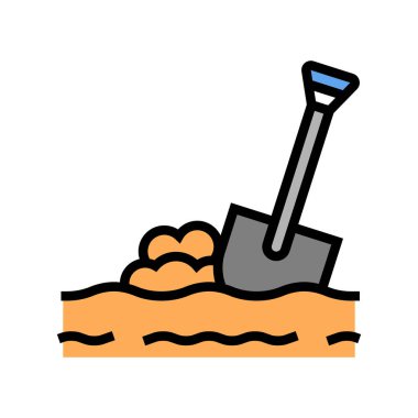 Yer rengi ikon vektöründe kürek. Yer işaretinde kürek. izole edilmiş sembol çizimi