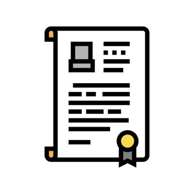 Ölüm sertifikası renk ikonu vektörü. Ölüm belgesi imzalanacak. izole edilmiş sembol çizimi