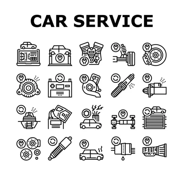 Car Service Garagem Coleção Ícones Set Vector Serviço Carro Reparação — Vetor de Stock