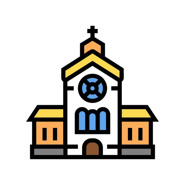 Budynek Kościoła Wektor Koloru Ikony Znak Budowy Kościoła Odosobniony Symbol — Wektor stockowy