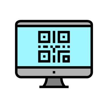 Bilgisayar ekranı renk simgesi vektöründeki qr kodu. Bilgisayar ekranında QR kodu. izole edilmiş sembol çizimi