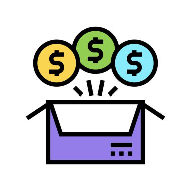 Bozuk paralar, karton kutu renk ikonu vektörü. Bozuk paralar, karton tabela. izole edilmiş sembol çizimi