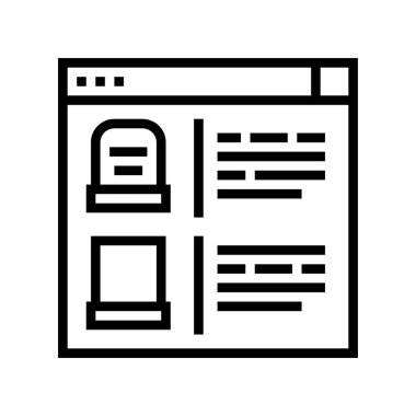 Tombstone internet depolama hattı ikon vektörü. Mezar taşı internet mağazası tabelası. izole edilmiş çizgi simgesi siyah illüstrasyon