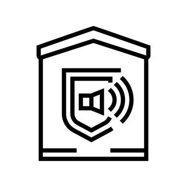 ev ses sinyali çizgisi ikon vektörü. Evin ses sinyalizasyon işareti. izole edilmiş çizgi simgesi siyah illüstrasyon