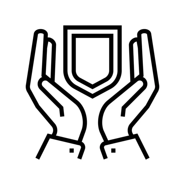 Hand Halten Schildliniensymbol Vektor Schild Der Hand Halten Isolierte Kontur — Stockvektor