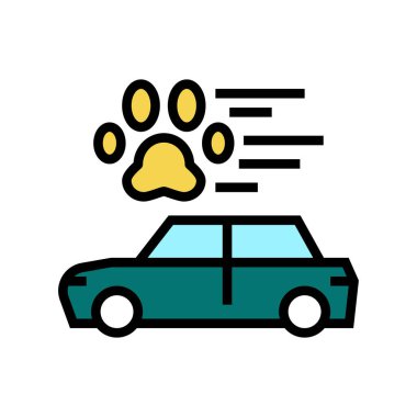 Araba rengi ikon vektöründe hayvan taşımacılığı. Evcil hayvan taşıma aracı tabelasında. izole edilmiş sembol çizimi