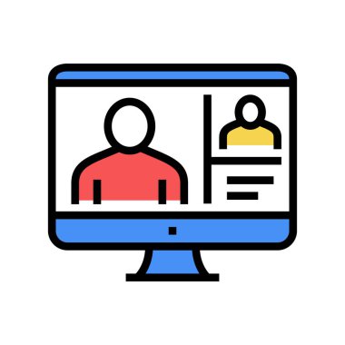 Çevrimiçi iletişim renk ikonu vektörü. Online iletişim işareti. izole edilmiş sembol çizimi