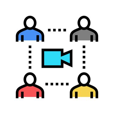 grup video konuşma renk ikonu vektörü arıyor. Grup görüntülü konuşma işareti. izole edilmiş sembol çizimi