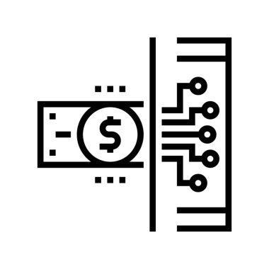 Elektronik para çizgisi ikon vektörü. Elektronik para işareti. izole edilmiş çizgi simgesi siyah illüstrasyon