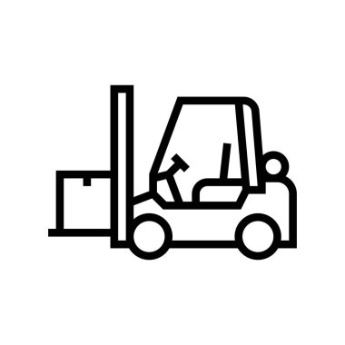 Yükleyici yük arabası ikon vektörü. Yükleyici arabası işareti. izole edilmiş çizgi simgesi siyah illüstrasyon