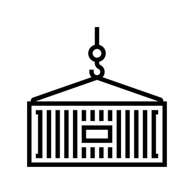 Taşıyıcı çizgi ikon vektörü yüklüyor. Konteynır yükleme işareti. izole edilmiş çizgi simgesi siyah illüstrasyon