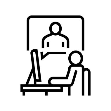 Video çağrısı ya da uzaktan görüşme çizgisi simgesi vektörü. Video çağrısı ya da uzaktan görüşme işareti. izole edilmiş çizgi simgesi siyah illüstrasyon