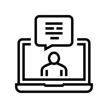 Video araması uygulaması satır simgesi vektörü. Bilgisayar uygulaması kodu. izole edilmiş çizgi simgesi siyah illüstrasyon