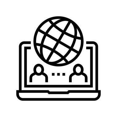 Uluslararası video iletişim hattı ikon vektörü. Uluslararası video iletişim işareti. izole edilmiş çizgi simgesi siyah illüstrasyon