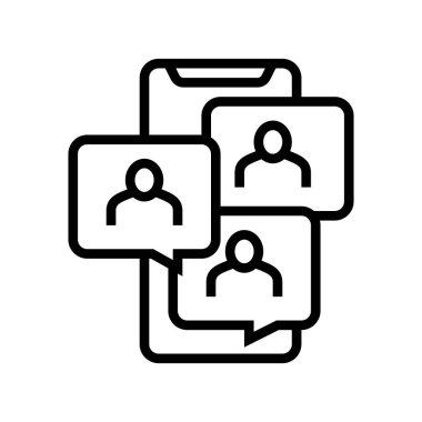 mobil video grubu çağrı hattı simgesi vektörü. Mobil video grubu çağrı kodu. izole edilmiş çizgi simgesi siyah illüstrasyon