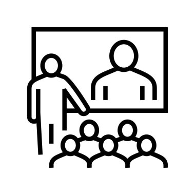 Grup çizgi simgesi vektörüyle çevrimiçi konuşma. Grup işaretiyle çevrimiçi konuşma. izole edilmiş çizgi simgesi siyah illüstrasyon