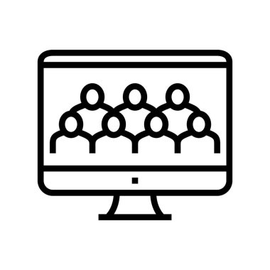 Video konferans hattı ikon vektörü. Video konferans işareti. izole edilmiş çizgi simgesi siyah illüstrasyon