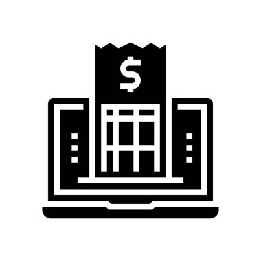 Satın alma raporu, dizüstü bilgisayar ekran sembol vektörü. Satın alma raporu dizüstü bilgisayar ekranı işareti. izole edilmiş çizgi simgesi siyah illüstrasyon