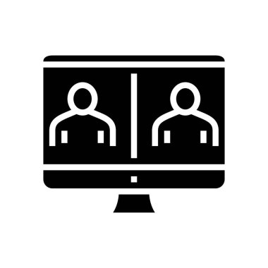 Online video ekranı simge vektörünü arıyor. Çevrimiçi video ekranı işareti. izole edilmiş çizgi simgesi siyah illüstrasyon