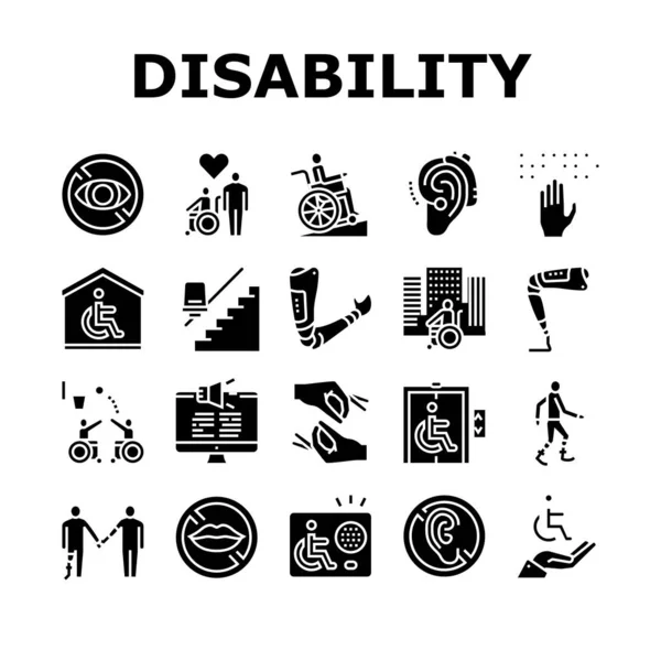 Disability Technology Collection Icônes Set Vectoriel Équipement Prothèse Fauteuil Roulant — Image vectorielle