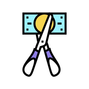 Makas kesme para banknot renk ikonu vektörü. Makas kesme para banknot işareti. izole edilmiş sembol çizimi