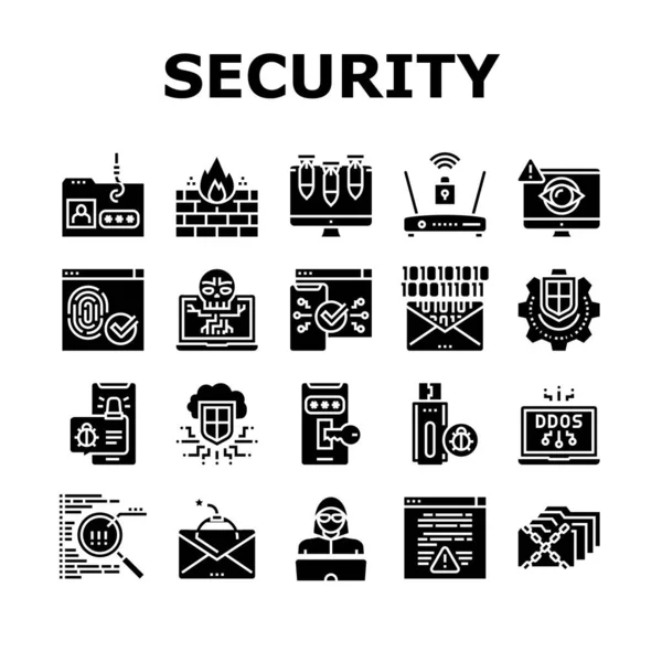 Conjunto Iconos Colección Seguridad Internet Vector Internet Ddos Computer Attack — Vector de stock