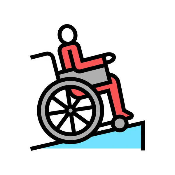 Behinderte Rollstuhl Fahren Farbsymbolvektor Behinderte Rollstuhl Fahren Schild Isolierte Symbolillustration — Stockvektor