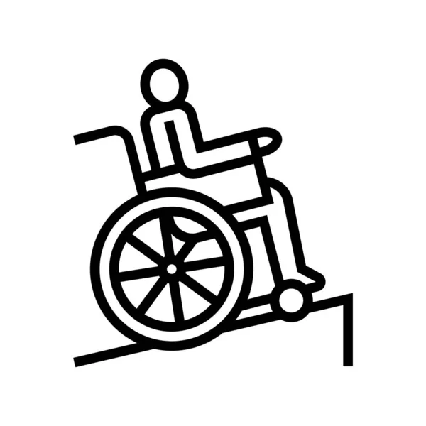 Disabled Wheelchair Riding Line Icon Vector Disabled Wheelchair Riding Sign — Stock Vector
