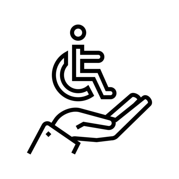 手持禁用的人类符号线图标向量 手拿着残疾人标志 孤立的等高线符号黑色插图 — 图库矢量图片