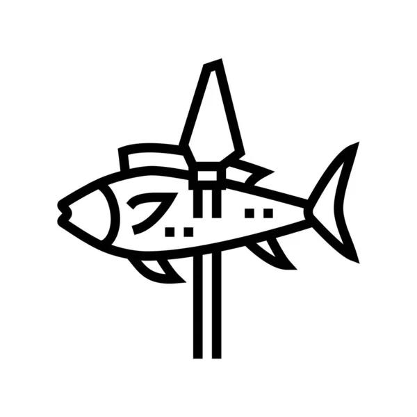 Ryba Wektorze Linii Włóczni Ryba Znaku Włóczni Odizolowany Kontur Symbol — Wektor stockowy